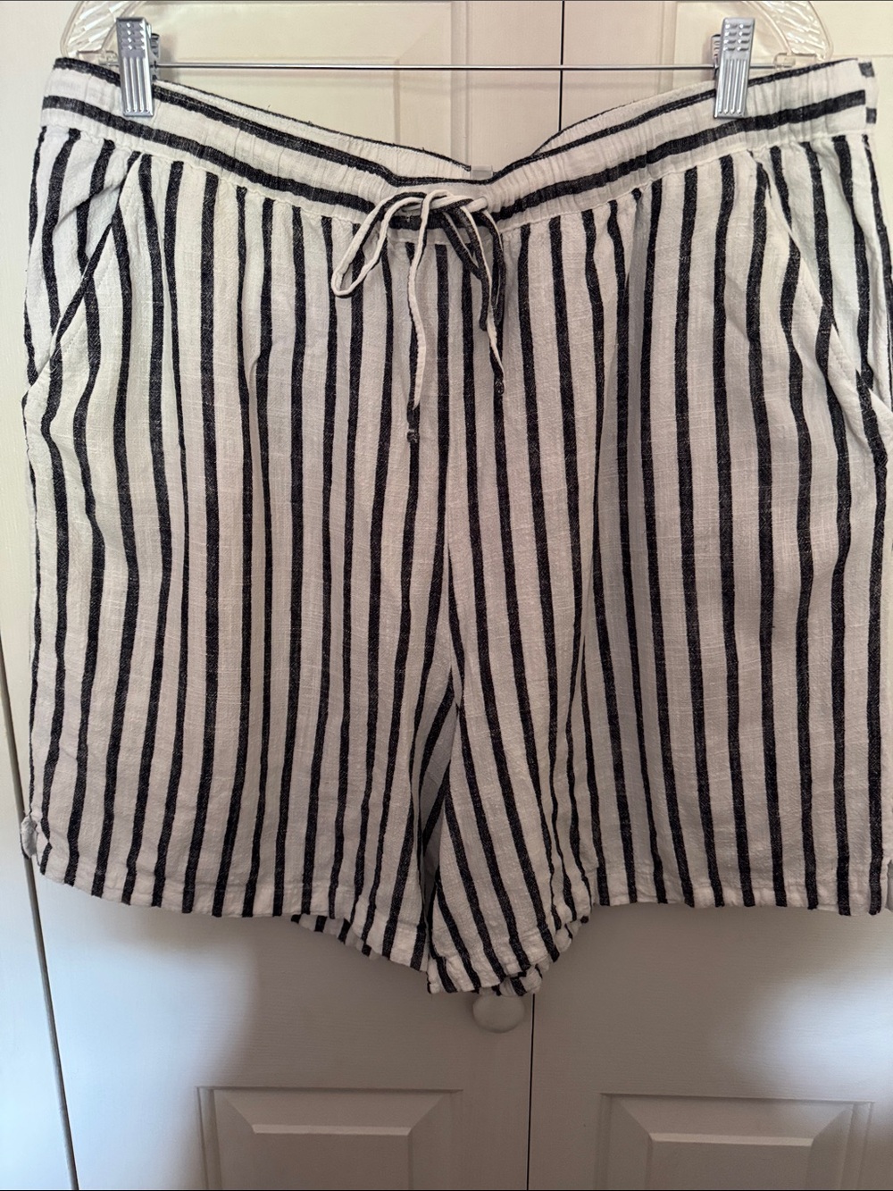 Kim Rogers Black & White Vertical Stripe Drawstring Shorts